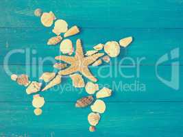 Travel or vacation background with seashells