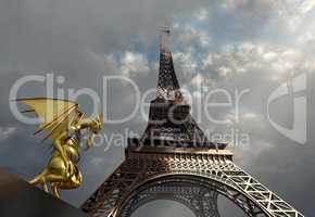Gargoyle und Eiffelturm in Paris