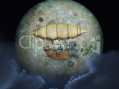 Fantasie Luftschiff vor dem Mond