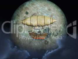 Fantasie Luftschiff vor dem Mond