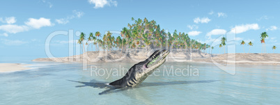 Liopleurodon attackiert Rhizodus