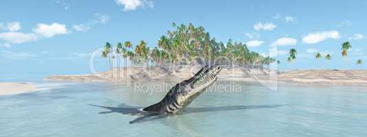 Liopleurodon attackiert Rhizodus