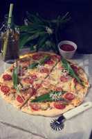 vegetarian wild garlic pizza