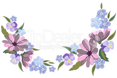 Beautiful violet and nots flowers illustration on white backgrou