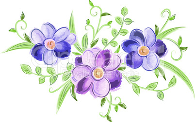 Floral watercolor ornament with leaves