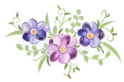 Floral watercolor ornament with leaves