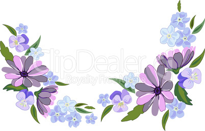 Beautiful violet and nots flowers illustration on white background