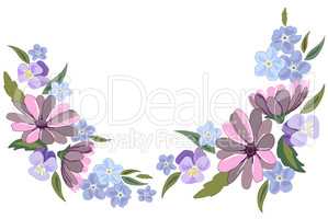 Beautiful violet and nots flowers illustration on white backgrou