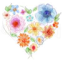 Watercolor heart of flowers