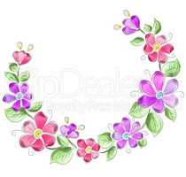 Wreath of flowers in watercolor style with white background