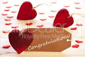 Label With Many Red Heart, Text Congratulations