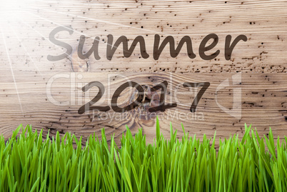 Bright Sunny Wooden Background, Gras, Text Summer 2017