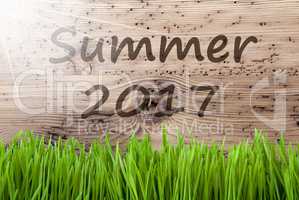 Bright Sunny Wooden Background, Gras, Text Summer 2017