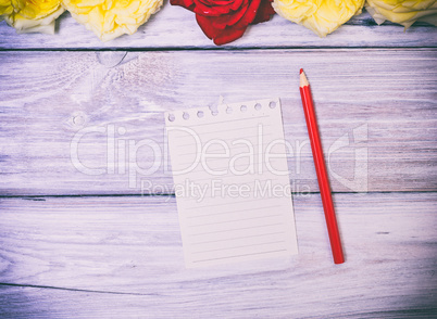 Blank white sheet and red wooden pencil