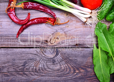 Red chili, green onions and other vegetables