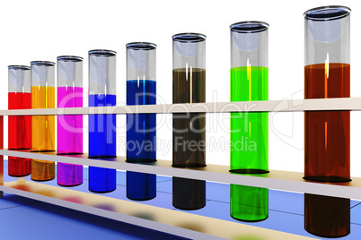 Test tubes with colored contents, 3D-Illustration