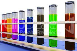 Test tubes with colored contents, 3D-Illustration