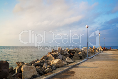 Breakwater with lampposts