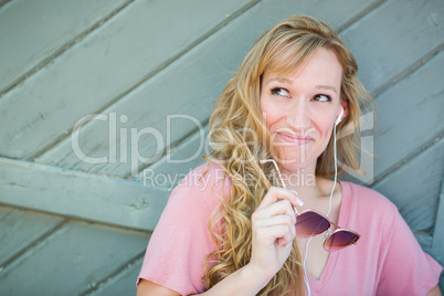 Outdoor Portrait of Young Adult Brown Eyed Woman With Sunglasses