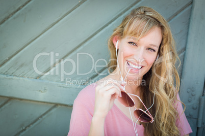 Outdoor Portrait of Young Adult Brown Eyed Woman With Sunglasses