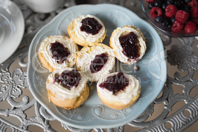 High angle view of dessert in plate on table