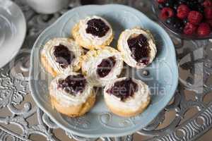 High angle view of dessert in plate on table