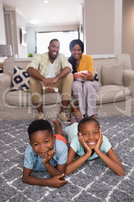 Happy family spending leisure time at home