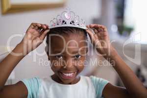 Portrait of girl wearing crown
