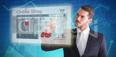 Composite image of thoughtful businessman pointing something with his finger