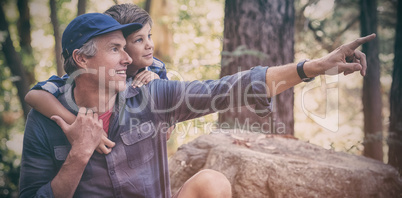 Father showing something to curious boy