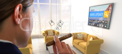 Composite image of businesswoman holding cigar