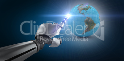 Composite image of robotic arm over white background