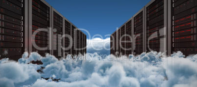 Composite image of server hallway