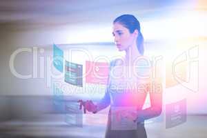 Composite image of thoughtful woman standing against white background