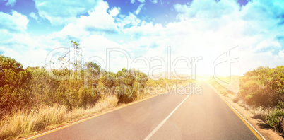 Composite image of view of overcast against blue sky