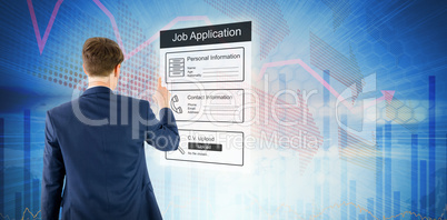 Composite image of businessman pointing something with his finger