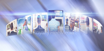 Composite image of digitally generated image of various screens representing business people