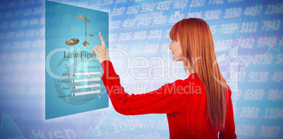 Composite image of smiling hipster woman pointing something