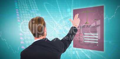 Composite image of rear view of businessman pointing with his fingers