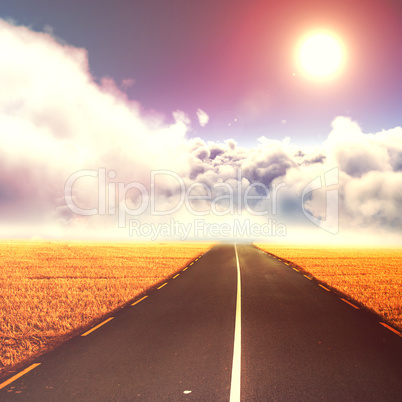 Composite image of idyllic view of sun over cloudscape during sunny day