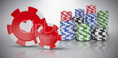 Composite image of vector 3d image of red casino token with hearts symbol