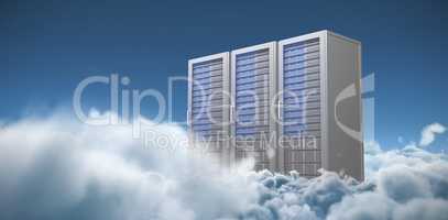 Composite image of three digital grey server towers