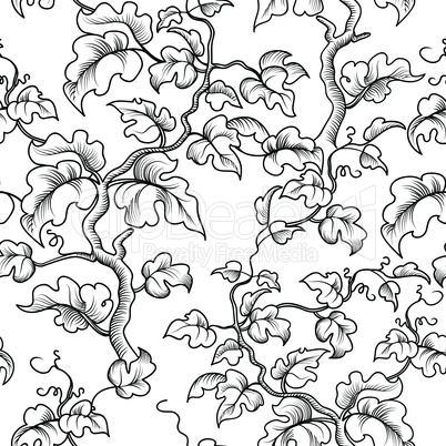Floral seamless pattern. Decorative plant branch, leaves. Flouri