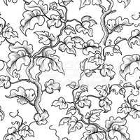 Floral seamless pattern. Decorative plant branch, leaves. Flouri