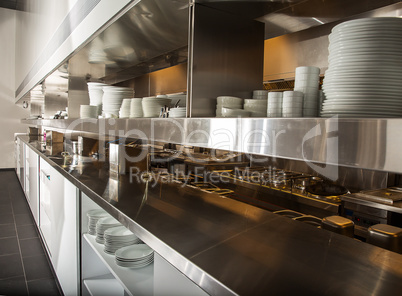 Professional kitchen, view counter in steel