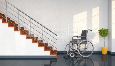 3d render - wheel chair and stairs