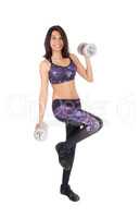 Beautiful woman with dumbbell.