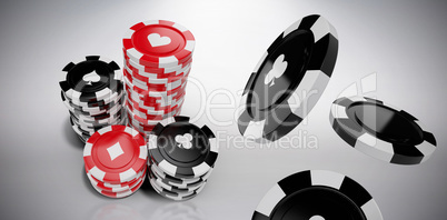 Composite image of 3d image of black casino token with clubs symbol