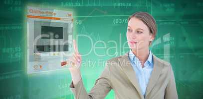 Composite image of businesswoman pointing with her finger