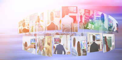 Composite image of digital image of various screens representing business people